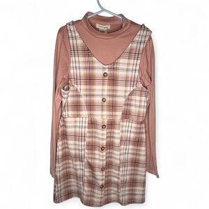 Love Cameron Pink Plaid Button-Down Jumper & Long Sleeve shirt Set Girls 10